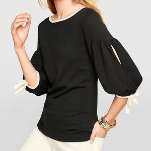 Black Romantic Tie Juliet - Sleeve Sweater